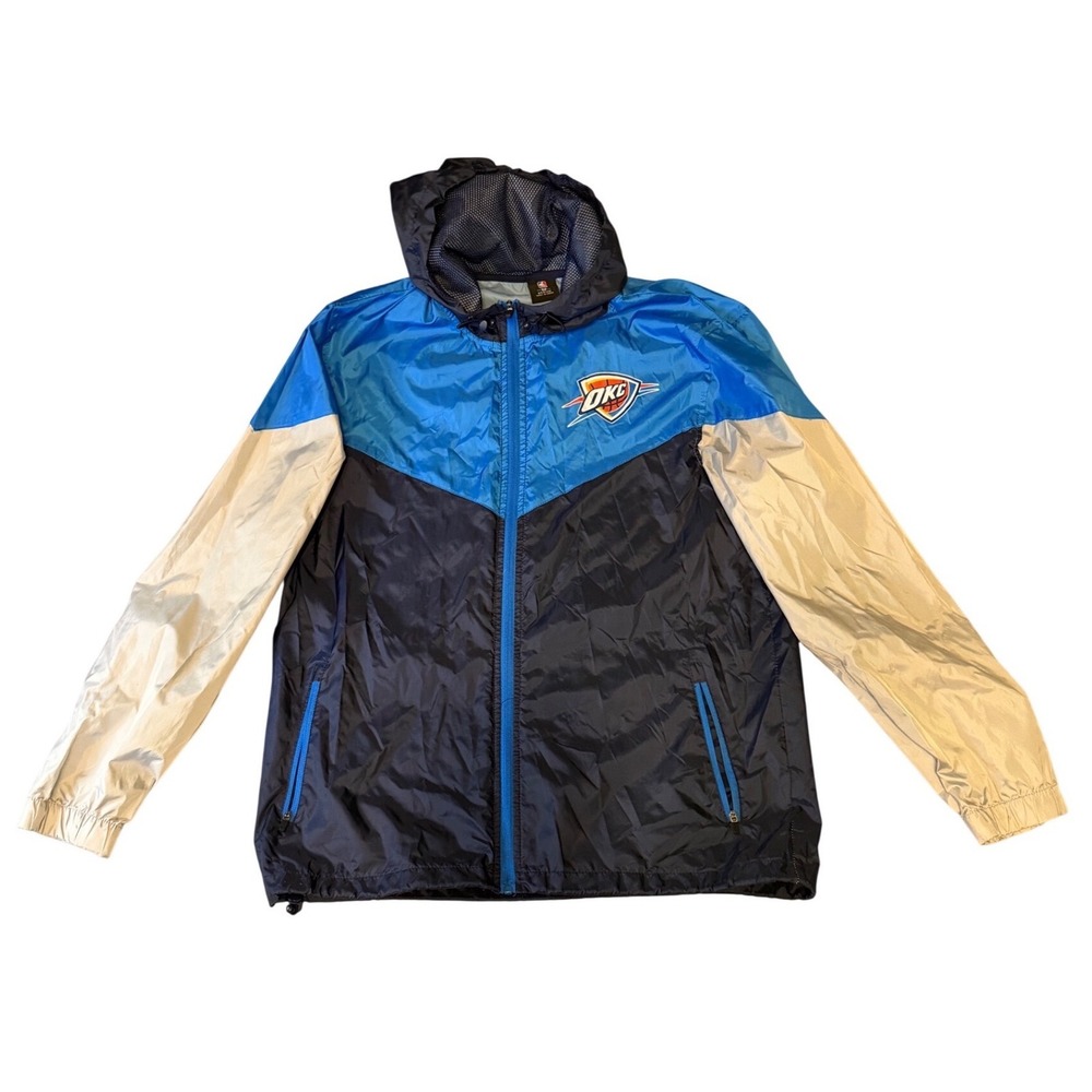 NBA Oklahoma City Thunder Windbreaker Mens Medium Blue Silver Hooded Zip